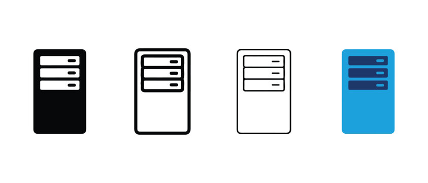  server rack icons with varying styles and colors isolated on transparent background