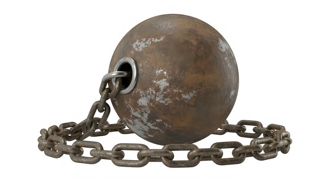 Wrecking ball with metal chain. Heavy iron sphere isolated on transparent background background.