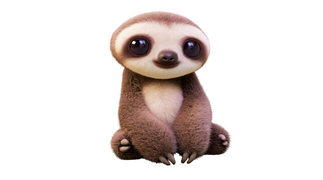 Cute cartoon baby sloth with big eyes sitting