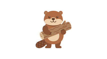 Fototapeta premium Little Beaver Holding Wooden Log Vector Animal Illustration