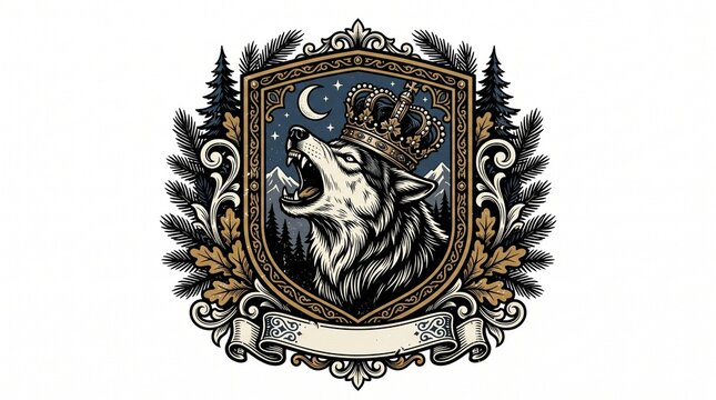 Crowned Wolf Royal Crest Northern Kingdom Vintage Streetwear Vector Design
