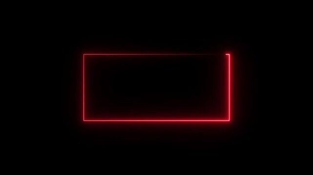 square rectangle picture frame icon animation, Glowing neon red color border frame display neon box with looped animation on black background.