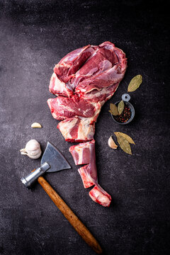 Raw leg of lamb, ready to cook