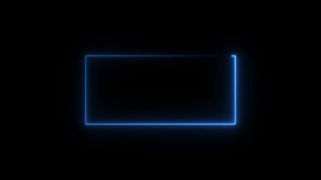 square rectangle picture frame icon animation, Glowing neon blue color border frame display neon box with looped animation on black background.