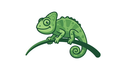 Naklejka premium Smiling Chameleon On Curved Branch Detailed Vector Graphic