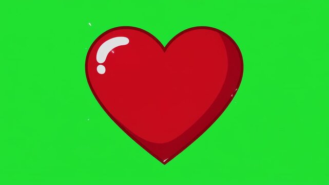 Animated red hearts with sparkling highlights on a striped green and black background seamless loop