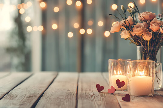 Romantic Valentine's Day table setting with candles and roses