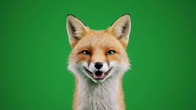 Red fox head expressions on green background cinematic motion sequence