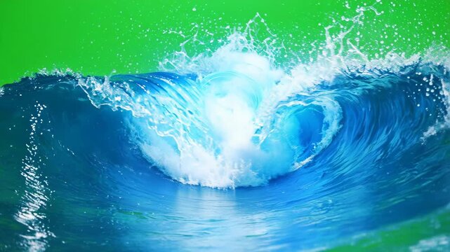 Aqua vortex swirling within crashing ocean waves during daylight against a green screen background