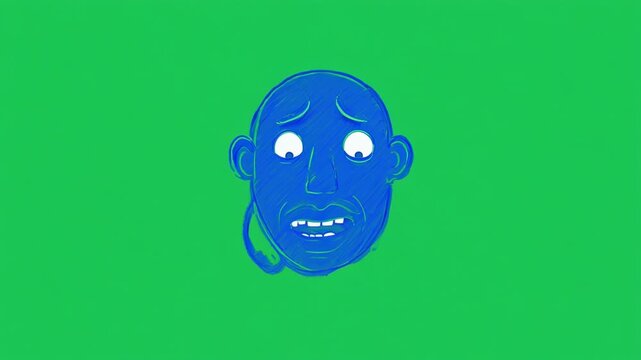 Blue cartoon faces expressing emotions on green and black background with cinematic motion