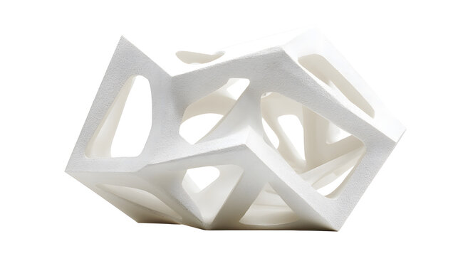 Wireframe sculpture with geometric cutouts in solid white form with modern wireframe inspired minimalist structure abstract creative design with shape