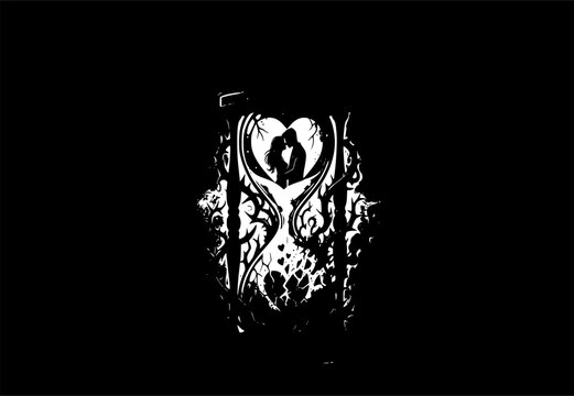 Jealousy Corroding Love Hourglass Silhouette: Toxic Emotion Vector, Relationship Strain Icon