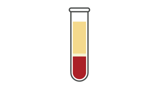 Medical blood sample test tube vector icon, centrifuged laboratory vial with plasma and red cells, clinical hematology diagnostic equipment