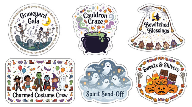 Whimsical party stickers with festive elements vibrant colors cheerful styles _ Happy Halloween - Halloween festival