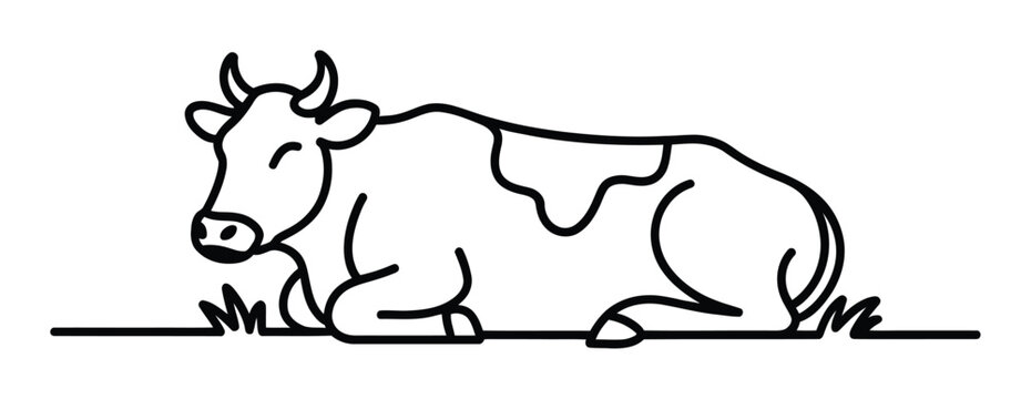 Sencilla l&iacute;nea en blanco y negro de una vaca descansando
