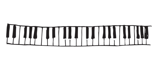 Fototapeta premium Piano keys row hand drawn illustration, keyboard music line doodle border, black and white keys sketch isolated, vector art