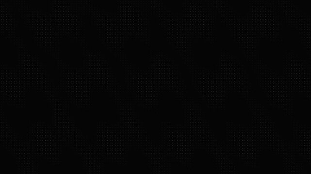 Digital pixels flickering on black background with random white glow dots for tech noise data screen effect.
