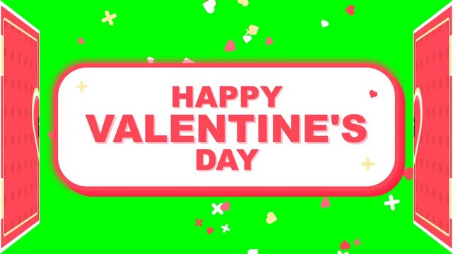 Valentines Day Greeting Animation with Opening Heart Doors and Confetti on Green Screen