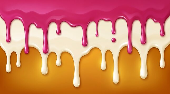 Sweet pink and creamy white glazes dripping lusciously, creating an enticing culinary backdrop