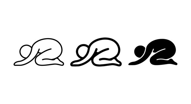 Abstract Human Figures, Praying Pose, Worship, Submission, Vector Icons Set