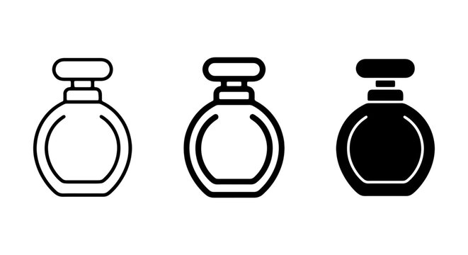 Perfume Bottle Icons: Elegant Fragrance Container Vector Set, Luxury Beauty Product Graphics