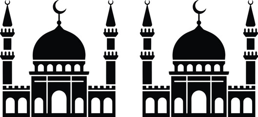 Two black and white mosque buildings with domes and minarets © Gita