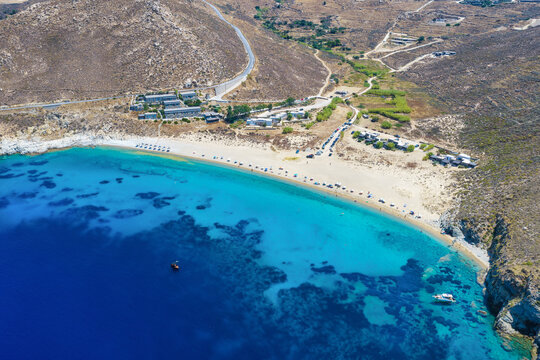 Aerial view of the beautiful beach at Vagia on Serifos island, Cyclades, Greece