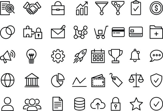 Collection of various business and communication icons with transparent backgrounds