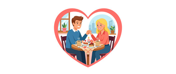 Fototapeta premium Couple enjoys date at cafe inside heart frame