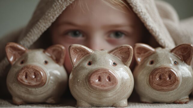 piggy bank saving concept, hand placing coin into piggy bank slot, minimal studio background, ultra realistic photography