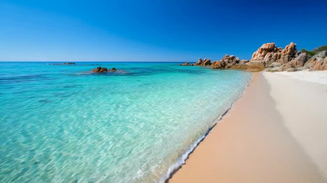 A serene tropical beach scene with clear turquoise waters. Perfect for travel and nature themes.