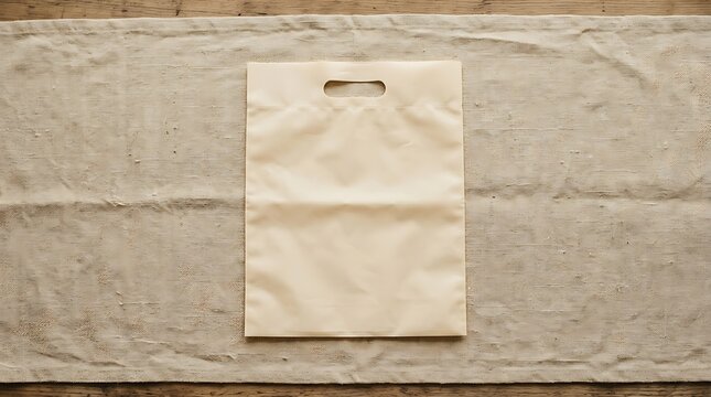 Beige Non-Woven Polypropylene Bag with Die-Cut Handle on Textured Background