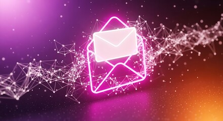 Naklejka premium Digital email icon with glowing network lines on a dark background
