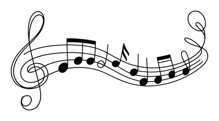 Naklejka premium Clave de sol y notas musicales en un pentagrama ondulado