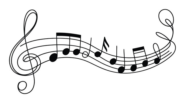 Clave de sol y notas musicales en un pentagrama ondulado