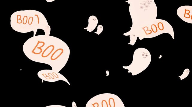 Flying angry gosts and boo sign on transparent background, Halloween Animation transparent ghosts, alfa chanel