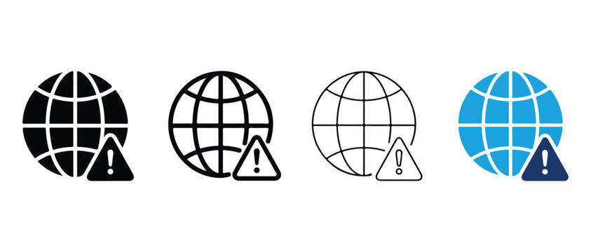 globe icons with warning triangle symbols indicating alerts or notifications for global issues
