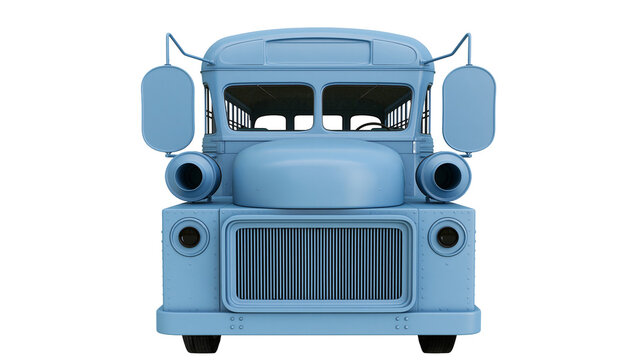 Blue vintage school bus front view