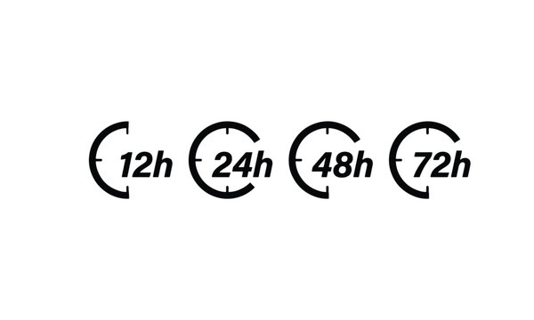 Time duration icons 12h 24h 48h 72h on white background