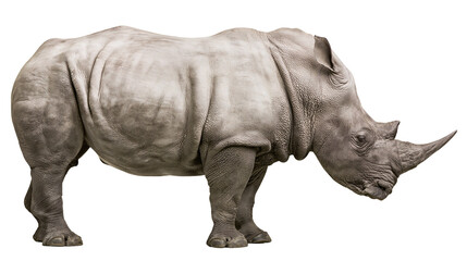 Fototapeta premium Gray rhinoceros with horn standing profile view