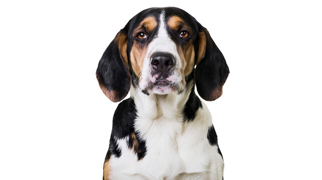 Basset Hound dog with long ears and tri-color coat