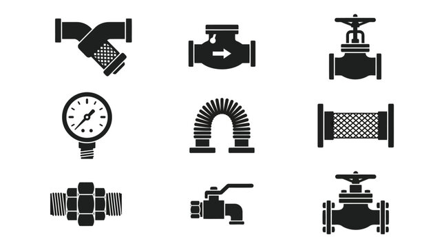 Industrial valves and piping component icons.