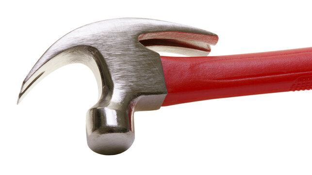Claw hammer with red handle and metal head
