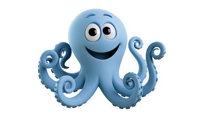 Smiling blue cartoon octopus with big eyes and curly tentacles