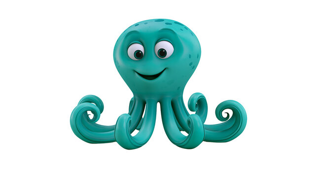 Cute cartoon teal octopus with big eyes and a smile