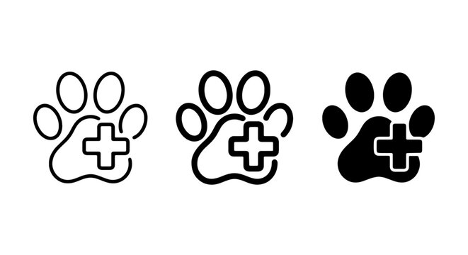 Paw Print Icons, Veterinary Cross Symbols, Pet Care Graphics, Animal Health Vector Set