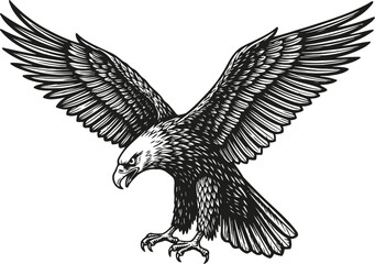 Fototapeta premium Black eagle with wings spread wide, fierce sharp talons ready to grasp, powerful flying bird illustration