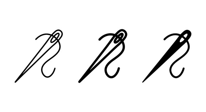 Needle and Thread Icons, Sewing Tools Vector Graphics, Crafting and Tailoring Symbols