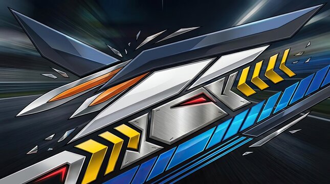 Sharp blue and yellow automotive racing livery detail.