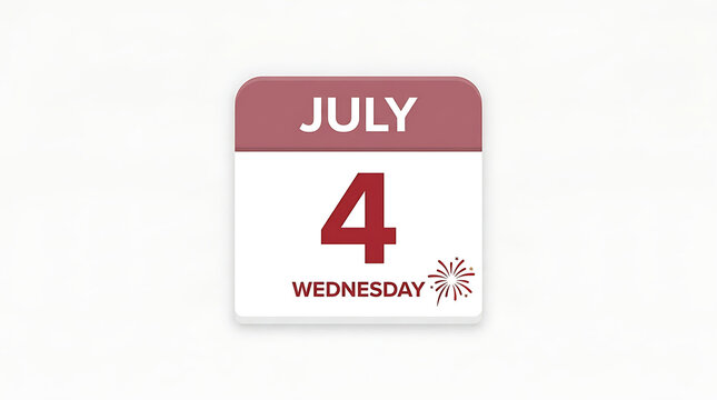 A July 4th calendar icon for Independence Day marking the Fourth of July celebration on a Wednesday with a firework symbol